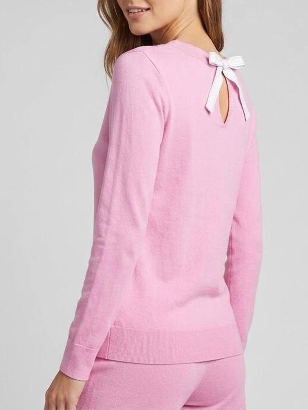 J. Crew Pink Bow-Back Long Sleeve Knit Sweater